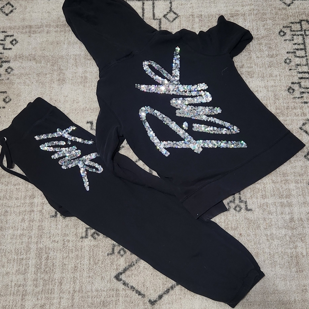 PINK Victoria's Secret Black Sequin Jogger Set